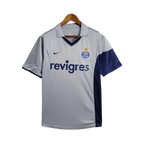 Camisa retrô Goat Sports do Porto 01/02 cinza e azul com emblema em silicone e gola V